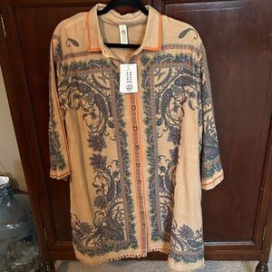 Uncle Frank Tan and Navy Paisley Button-Down long top w/ your jeans or a dress